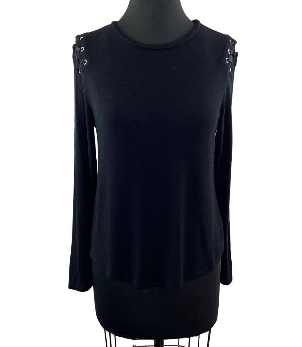 Generation Love Stretch Knit Lace-Up Back Long Sleeve Top Lace-Up Shoulder XS